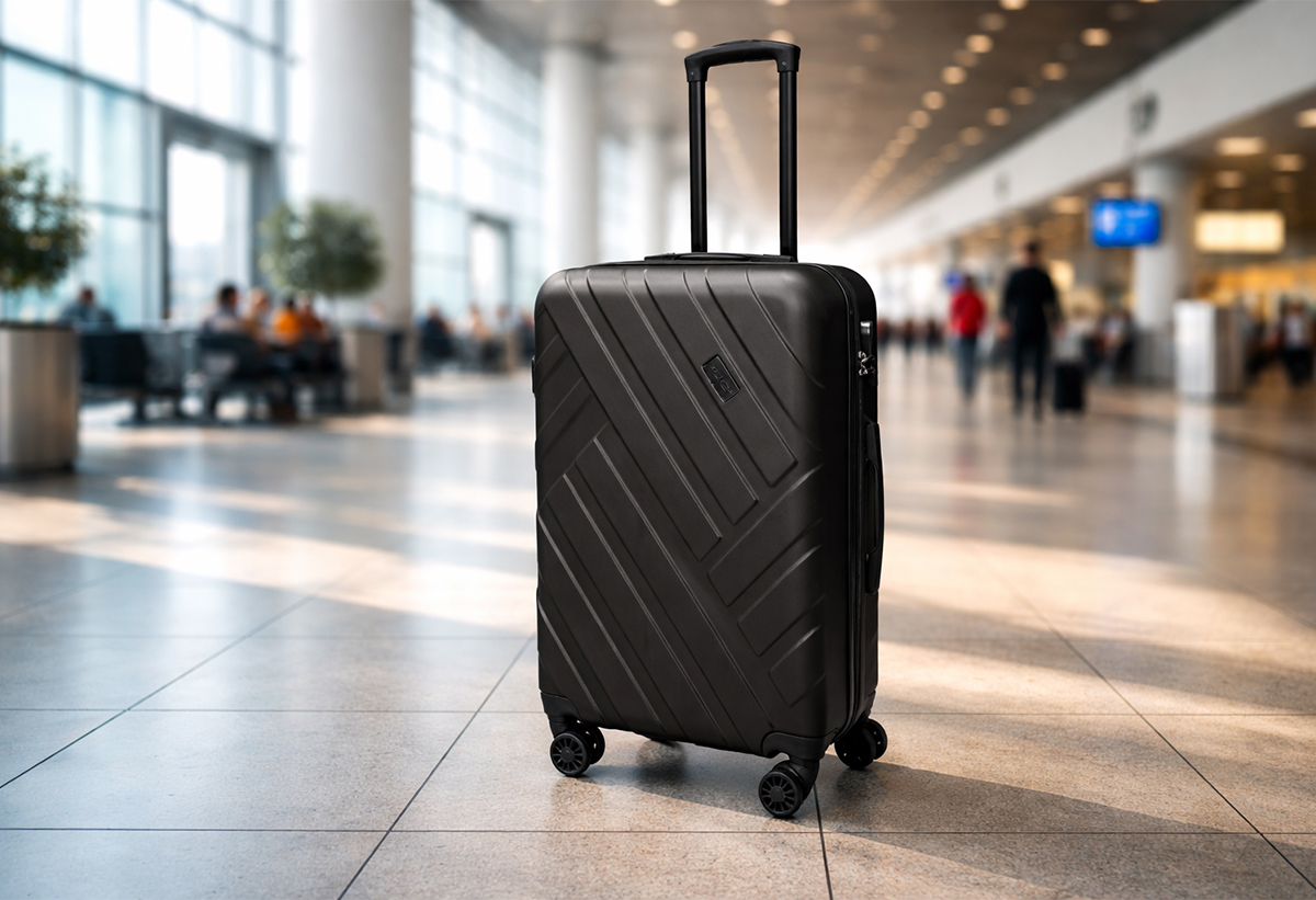 Βλέπουμε τη βαλίτσα σε ένα αεροδρόμιο.